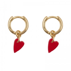 SMALL HOOP RESIN HEART EARRING GOLD PLATED RED