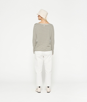 LONGSLEEVE TEE STRIPES ECRU /DARK MOSS