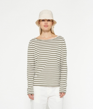LONGSLEEVE TEE STRIPES ECRU /DARK MOSS