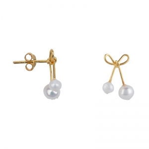 BOW PEARL STUD EARRING GOLD PLATED GOLD