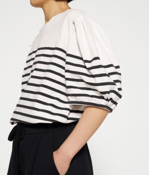 BALLOON SLEEVE TEE STRIPES ECRU/BLACK