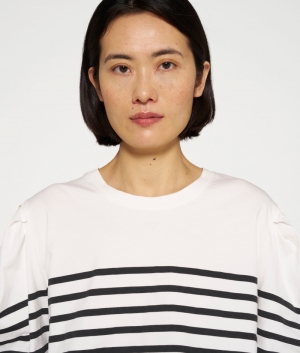 BALLOON SLEEVE TEE STRIPES ECRU/BLACK