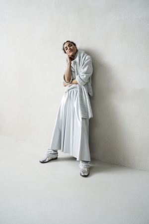 LEATHER LOOK PLEATED SKIRT SILVER