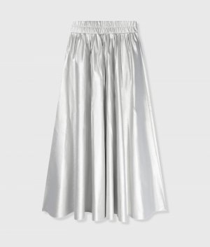 LEATHER LOOK PLEATED SKIRT SILVER