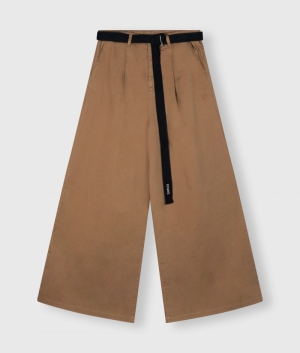 BELTED WIDE LEG PANTS TWILL CEDAR BROWN