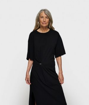 TEE DRESS GATHERING BLACK