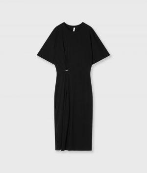 TEE DRESS GATHERING BLACK