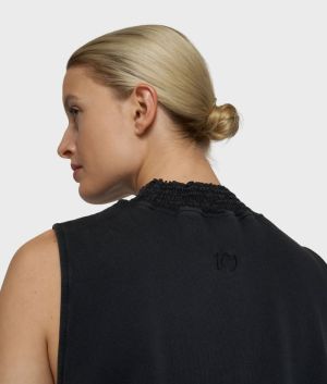 SMOCKED TOP DARK CHARCOAL